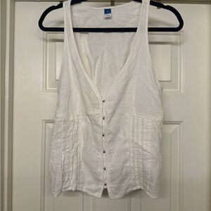 Old Navy White Buttoned Pleated Tank Top